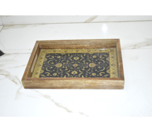 Wholesale Customized Mango Wood With Handle MDF Base and Enamel Wooden Serving Tray for <b>Breakfast</b> Restaurant & Hotel Supplies - Product Image 1