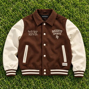 Veste universitaire brodée personnalisée unisexe, tissu avec manches en similicuir, manteaux de baseball à boutons personnalisés, vente en gros OEM - Product Image 1