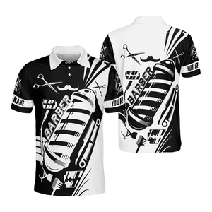เสื้อยืดซับลิเมชั่นสำหรับร้านตัดผม ขายส่ง พิมพ์ลายทั้งตัว โพลีเอสเตอร์ คอวี แขนสั้น ทรงปกติ รับทำแบรนด์ส่วนตัวสำหรับช่างทำผม - Product Image 4