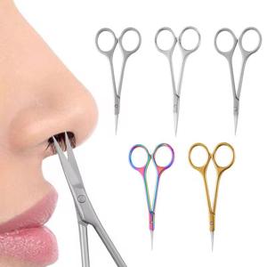 Ensemble de ciseaux pour poils nasaux en acier inoxydable, outil de coupe de précision pour la coupe des poils du nez, des sourcils et du visage, 5 couleurs disponibles - Product Image 1