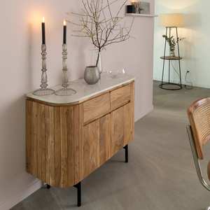 Buffet Vandana Radiant Pebble en bois d'acacia et marbre blanc - Product Image 1