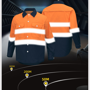 Chemise de travail professionnelle en coton à manches courtes, style boutonné, haute visibilité avec bandes réfléchissantes, respirante et durable pour le travail de jour - Product Image 2