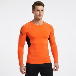 Men's Orange Long Sleeve Quick Dry Knitted Sport T-Shirt Slim Fit O-Neck Solid Color Formal Lightweight 220g Eco-Friendly - Product Image 3