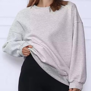 เสื้อสเวตเชิ้ตคอกลมโอเวอร์ไซส์สำหรับผู้หญิง สีพื้น ไหล่ตก แขนยาว ผ้าถักนิตติ้ง คอตตอน ดีไซน์ไม่สมมาตร เหมาะสำหรับใส่ในฤดูใบไม้ร่วง - Product Image 3