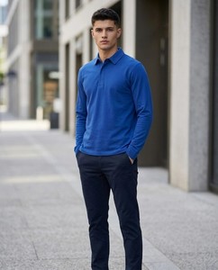 Polo en maille à manches longues pour homme, couleur unie personnalisée, style décontracté chic, respirant, avec poche, coupe classique, conception OEM - Product Image 2