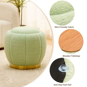 Modern Round Floral Storage Ottoman Soft Padded Teddy Velvet Footstool with Accent Small Table Plant Stand - Product Image 4