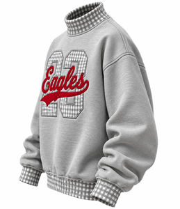 Pull-over col roulé personnalisé pour femme, motif gingham, coupe oversize, hiver, 100 % coton molletonné, manches longues, avec logo, vente en gros - Product Image 5
