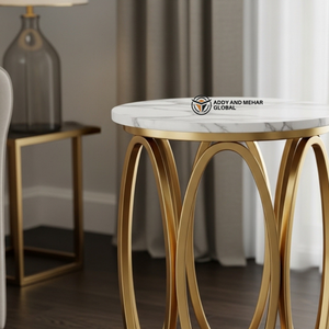 Luxury White Top Side <b>Table</b> Gold Stainless Steel Oval Base Modern Industrial Design End <b>Table</b> for Bedroom Warehouse Living - Product Image 6
