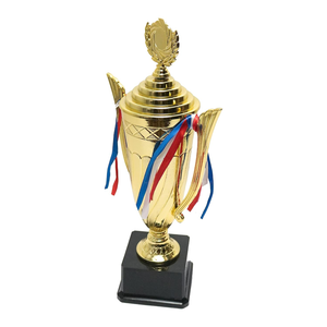 Trofeo de Campeonato Premium Dorado con Cintas y Base Negra, Premio para Competiciones Deportivas, Eventos y Ceremonias - Product Image 1