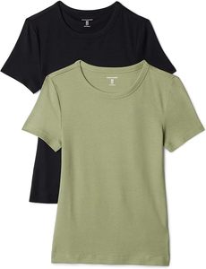 T-shirt à col rond à manches courtes pour femme Coupe classique Couleur unie 100% coton Tricoté Respirant Style décontracté Toutes saisons - Product Image 1