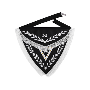Tablier maçonnique personnalisé des Chevaliers Templiers, noir avec broderie argentée et franges blanches, tabliers personnalisés de luxe noir et argent - Product Image 1