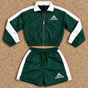 Ensemble veste et short légers AIFARAN pour homme, motif léopard, color block vert, col rabattu, en polyester, idéal pour l'été - Product Image 1
