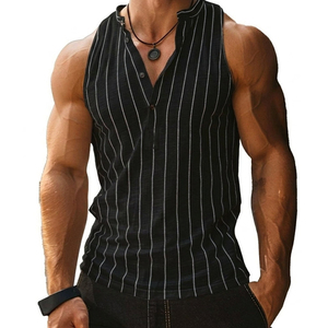 OEM Wholesale Custom Logo Men's Sleeveless Pinstripe Shirt <b>Stand</b> Collar Athletic Tank Top Summer Casual Muscle Tank Tops For Men - Product Image 1