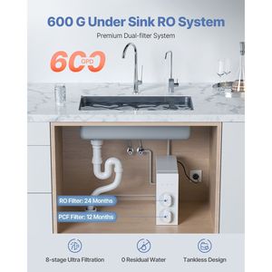 Sistema di filtrazione dell'acqua a osmosi inversa senza serbatoio da 600 GPD a 8 stadi Smart per lavello Smart Di - Product Image 2