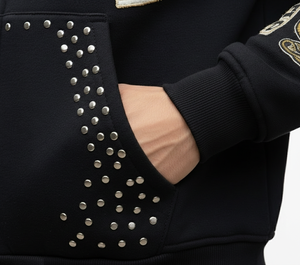 Sudadera con capucha de invierno unisex extragrande de algodón 100% orgánico, con cremallera, pedrería, bordado y patchwork, estilo vintage lavado. - Product Image 6