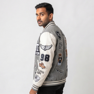 Veste de baseball personnalisée pour homme, style varsity, avec broderies et patchs, col boutonné, veste varsity pour homme - Product Image 5