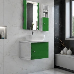 Mueble de Baño Moderno de Pared con Lavabo de Cerámica, Gabinete de MDF Verde y Blanco, Diseño Contemporáneo, Forma Rectangular de 48 Pulgadas - Product Image 1