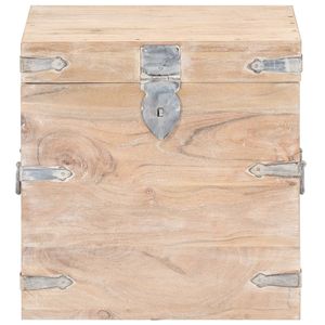 Coffre en bois d'acacia massif et en fer, 15,7x15,7x15,7 pouces, blanc, pour armoires de salon - Product Image 3