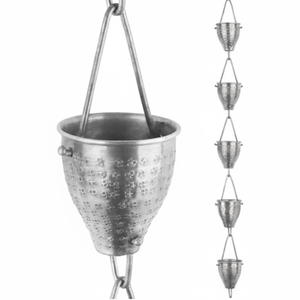 Chaînes de pluie Golden Bucket pour gouttières extérieures décoratives en métal, remplacement de la gouttière de descente avec 8 coupelles, durables et résistantes aux intempéries - Product Image 4