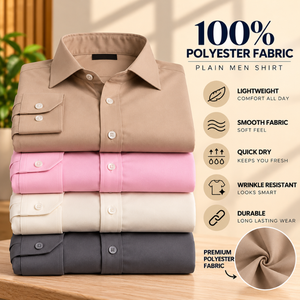 Camisa Clásica para Hombre, 100% Poliéster, Lisa, Manga Larga, Formal, Casual, con Botones al Frente, Ligera, de Secado Rápido, Proveedor Mayorista, Compra al por Mayor - Product Image 5