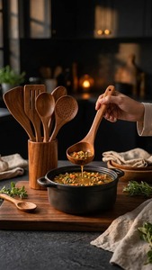 Cuillère en bois la plus vendue avec finition en bois naturel, ustensile de cuisine réutilisable pour la cuisine, les restaurants, les hôtels et l'usage domestique, en vente - Product Image 3