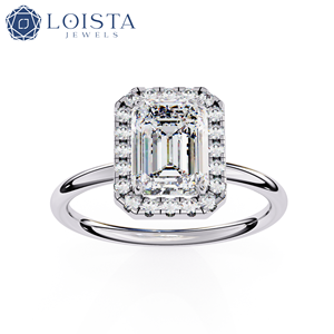 LOISTA Women's Platinum Emerald Cut Diamond Engagement <b>Ring</b> With Natural GIA Certified Diamonds Classic Style - Product Image 2