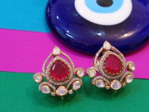 Classic 22k Gold Plated <b>Stud</b> <b>Earrings</b> With Red <b>Crystal</b> Rhinestone Water Drop Shape For Women Wedding Jewelry women <b>stud</b> <b>earrings</b> - Product Image 4