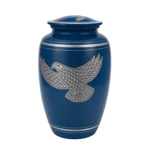 Urne funéraire élégante de style américain Target World, bleu profond, forme de vase, finition métallique mate, gravure d'aigle argenté, 200 cm³ - Product Image 1
