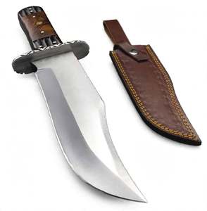 Couteau utilitaire d'extérieur artisanal en acier à haute teneur en carbone, manche en bois et os, garde en damas, étui en cuir - Product Image 2