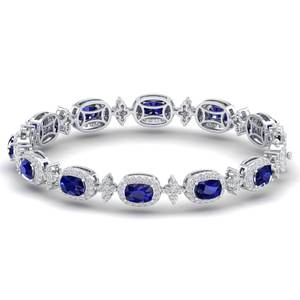 REYES Nuevo Diseño Pulseras de Tenis de Oro Sólido de 14K con Moissanita y Zafiro Azul de Corte Cojín de 27.5 Quilates, Joyería Fina para Ella - Product Image 4