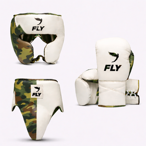 Ensemble de boxe et d'entraînement professionnel OEM de qualité supérieure avec rembourrage antichoc FLY rose et blanc personnalisé, incluant gants, protection de la tête et de l'aine - Product Image 3