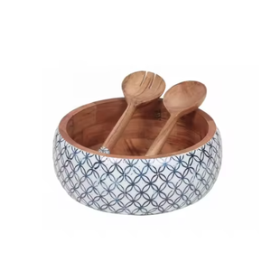 Bandeja Decorativa de Madera de Mango con Estampado Esmaltado para Servir Iftar, Tazón Artesanal Estampado - Product Image 3