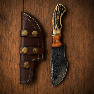 Couteau de chasse multifonctionnel artisanal en acier à haute teneur en carbone, 9 pouces, manche en corne, pour le camping, avec étui en cuir pour une utilisation en extérieur - Product Image 4