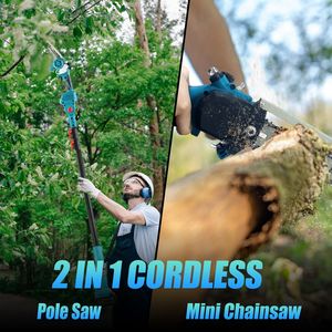 Motosega a Palo 2-in-1 Senza Fili 21V con Batteria, Motore Brushless, Oliatore Automatico, Mini Motosega con Asta di Prolunga per Esterni - Product Image 2