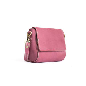 <b>Pink</b> Genuine Leather Plain Dyed 80g Crossbody Bag Women Shoulder <b>Purse</b> Flap Messenger Handbag for Daily Travel - Product Image 1