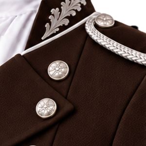 Ensemble de costume de mariage pour homme marron foncé, style veste longue victorienne gothique formelle à double boutonnage avec broderie argentée et pantalon - Product Image 4