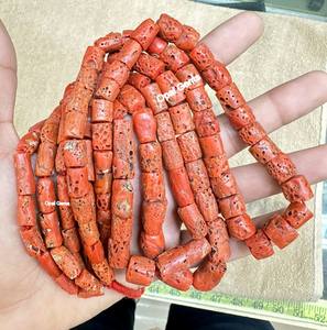 Cuentas de coral rojo italiano natural en forma de tubo, cuentas de coral rojo italiano en forma de tubo para collar de 16 pulgadas para la fabricación de joyería, directamente de fábrica. - Product Image 1