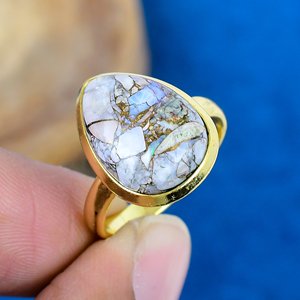 Handmade Natural Ethiopian <b>Opal</b> Copper Pear Shape Gemstone 18k Gold Micron Over 925 Sterling <b>Silver</b> <b>Ring</b> - Product Image 2