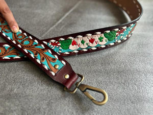 New Real Genuine <b>Leather</b> Hand Painted Replacement Bag <b>Strap</b> Western Personalized Detachable <b>Guitar</b>/ Camera <b>Strap</b> With Brass Snap - Product Image 2