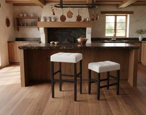 Ensemble de 2 tabourets de bar et de comptoir en cuir PU, ensemble de tabourets capitonnés en cuir PU, ensemble de tabourets rembourrés en PU avec structure en bois massif, hauteur bar et comptoir - Product Image 3