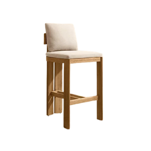 Solid Teak Modern Minimalist Bar <b>Stool</b> with Upholstered <b>Seat</b> and Backrest Strong Footrest for Dining and Commercial Use - Product Image 6