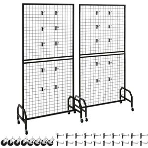 2 Pacchi di Pannelli a Griglia in Filo Metallico Nero 2,9 x 5,9 piedi, Espositore Mobile per Arte con 10 Ganci, Ruote per Scaffale Espositivo Facile da Spostare - Product Image 1