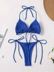 Sexy Lace-Up Bikini Swimsuit Two-Piece Padded Push-Up <b>Top</b> with High Waist Bottom for Summer Pool or Beach - Product Image 4