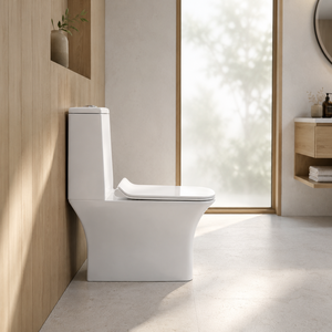 WC monobloc à cuvette allongée, double chasse à gravité, design contemporain, à poser au sol, siphon en P en céramique - Product Image 6