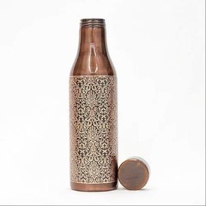 Bouteille d'eau isotherme en acier inoxydable à motifs floraux faits à la main, réutilisable, pour la maison et le bureau - Product Image 1