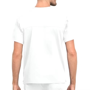 Conjunto de Uniforme Médico para Hombre, Cuello en V, Color Blanco, Manga Corta, Pantalones con Cintura Elástica y Bolsillos, Corte Regular, Color Sólido, para Todas las Temporadas - Product Image 3