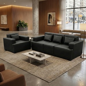 Minimalist Upholstered Sectional <b>Sofa</b> Set Double Loveseat for Small Spaces Living Room & Bedroom Use PU Leather <b>Cover</b> - Product Image 2