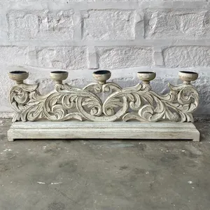 Vintage Whitewashed Wooden Gate Candle Holder Stand <b>Rustic</b> Farmhouse <b>Console</b> <b>Table</b> Entryway Decor for Bedroom Living Room - Product Image 1