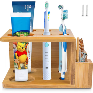 Dark Solid Wood Toothbrush and <b>Toothpaste</b> Rack <b>Holder</b> in Classic Style Modern Bathroom Accessories - Product Image 4