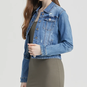 <b>Custom</b> <b>Denim</b> Jeans <b>Jacket</b> Coat Cropped Women Jean <b>Jackets</b> Distressed Short <b>Denim</b> <b>Jacket</b> for Women - Product Image 2